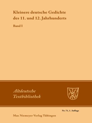 cover image of Kleinere deutsche Gedichte des 11. und 12. Jahrhunderts, Band 1